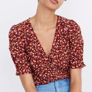 Silk Button-Sleeve Top in Spring Prairie